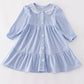 Blue corduroy lace ruffle girl dress