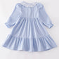 Blue corduroy lace ruffle girl dress