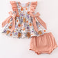 Coral floral print baby ruffle set