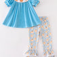 Blue velvet pumpkin embroidery girl set