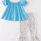 Blue velvet pumpkin embroidery girl set