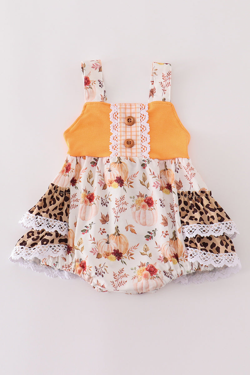 Orange pumpkin leopard ruffle bubble