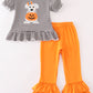 Halloween pumpkin puppy stripe applique girl set