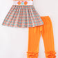 Pumpkin french knot gingham girl set