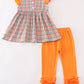 Pumpkin french knot gingham girl set