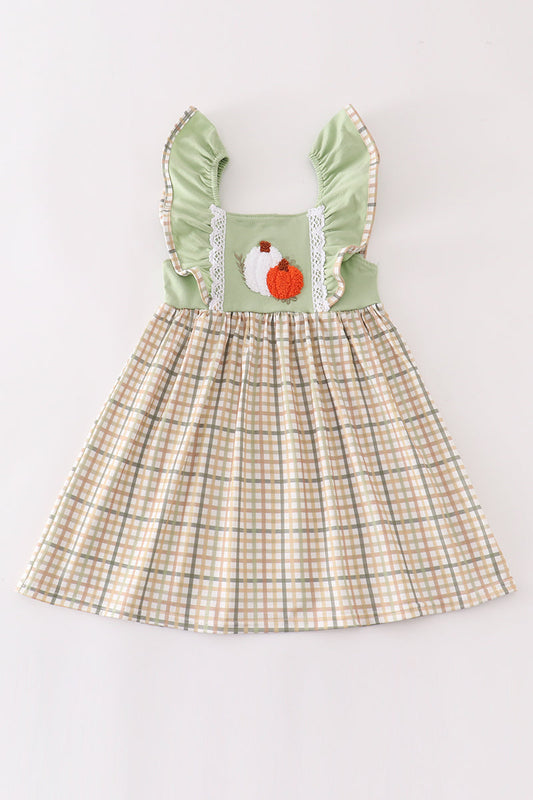 Sage pumpkin french knot ruffle dress