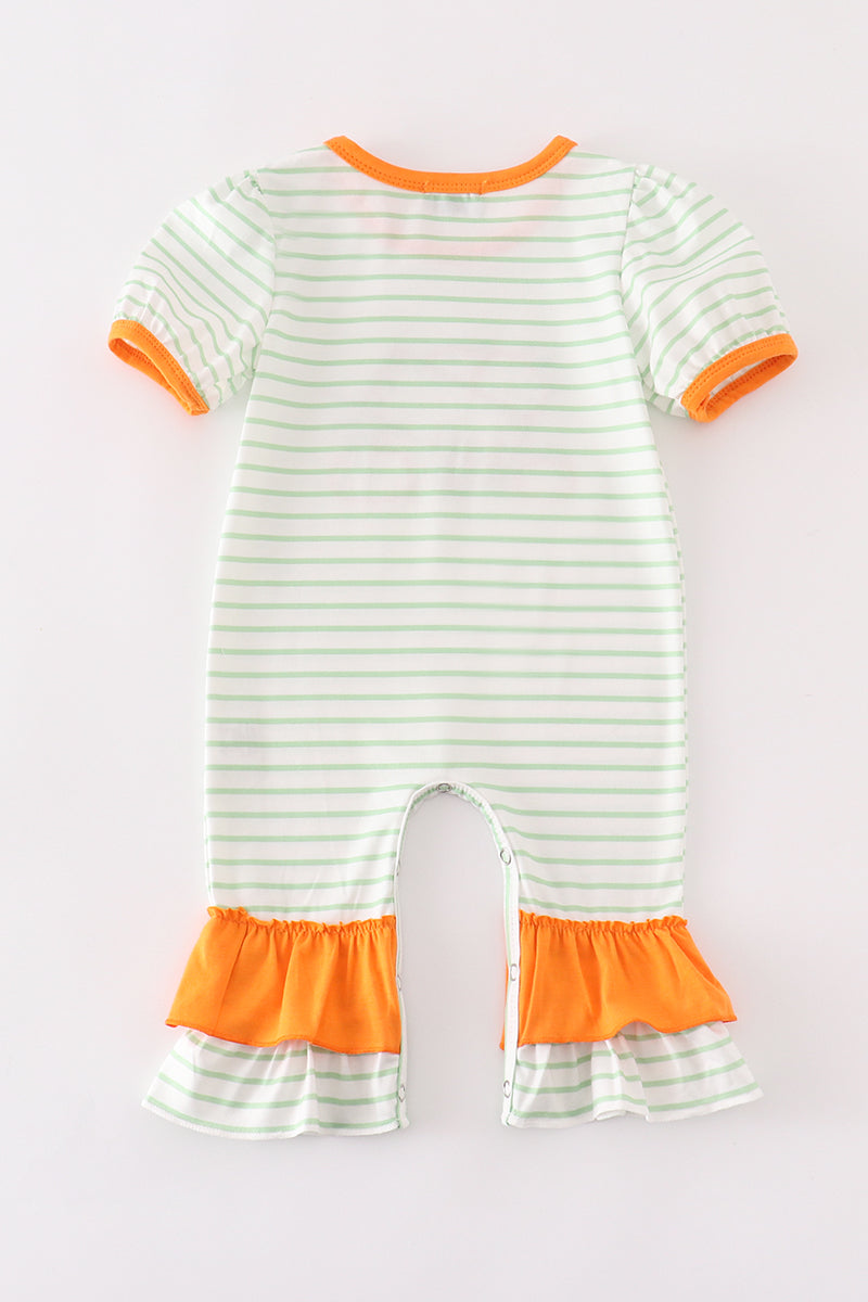 Orange wheelbarrow pumpkin applique stripe girl romper