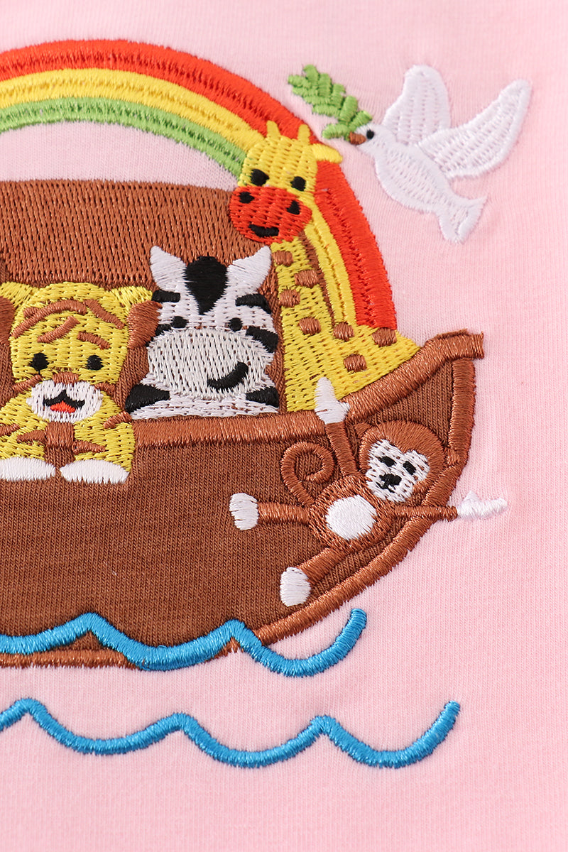 Pink noah's ark applique girl bubble