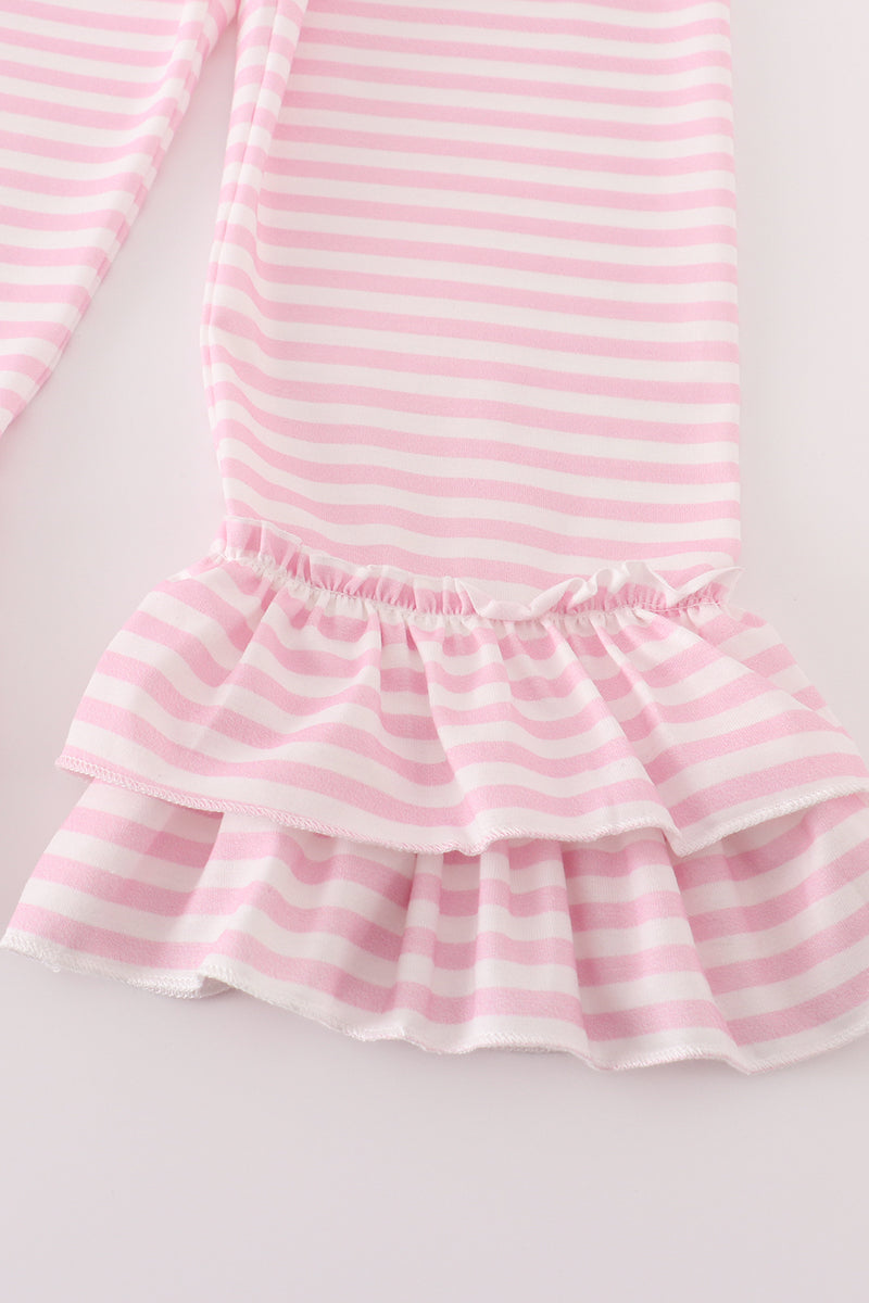 Pink stripe noah's ark applique girl set