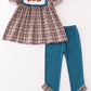 Brown plaid turkey french knot girl set