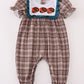 Brown plaid turkey french knot girl romper