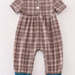 Brown plaid turkey french knot boy romper