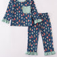 Navy nativity print ruffle pants set