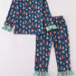Navy nativity print ruffle pants set