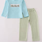 Blue tractor embroidery pants set