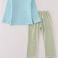 Blue tractor embroidery pants set