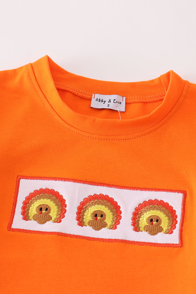 Orange turkey embroidery boy set