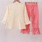 Beige reindeer sequin ruffle pants set