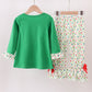 Green santa claus applique ruffle pants set