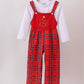 Red tree embroidery plaid jumpsuit set