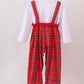 Red tree embroidery plaid jumpsuit set