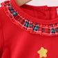 Red tree embroidery plaid ruffle bubble