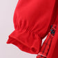 Red tree embroidery plaid ruffle bubble