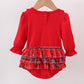 Red tree embroidery plaid ruffle bubble