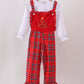 Red tree embroidery plaid ruffle jumpsuit set