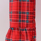 Red tree embroidery plaid ruffle jumpsuit set