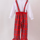 Red tree embroidery plaid ruffle jumpsuit set