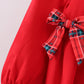 Red tree embroidery plaid bow pants set