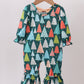 Green tree print ruffle romper