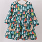 Green tree print ruffle dress