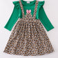 Forest tree applique leopard ruffle skorts set