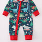 Green dinosaur print ruffle romper