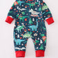 Green dinosaur print ruffle romper