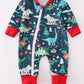 Green dinosaur print romper