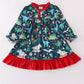 Green dinosaur print ruffle gown