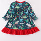 Green dinosaur print ruffle gown
