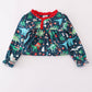 Green dinosaur print ruffle gown