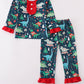 Green dinosaur print ruffle pants set