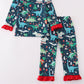 Green dinosaur print ruffle pants set