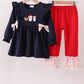 Navy christmas santa cookie milk embroidery ruffle pants set