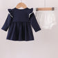 Navy christmas santa claus embroidery ruffle bloomer set