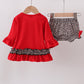 Red santa claus applique leopard ruffle bloomer set