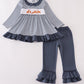 Navy deer embroidery ruffle pants set