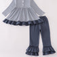 Navy deer embroidery ruffle pants set