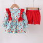 Blue christmas character print bloomer set
