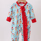Blue christmas character print ruffle romper